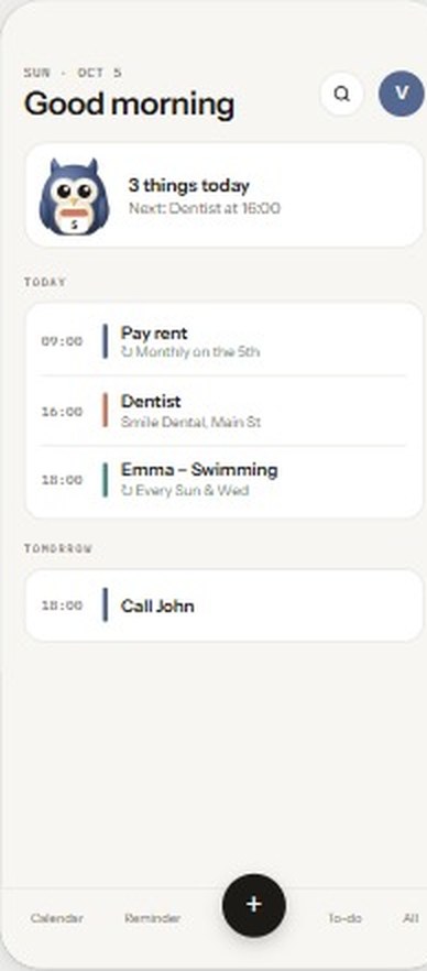 Remydo home screen showing today's reminders